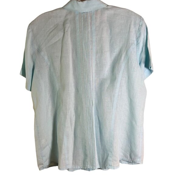 J. Jill Women's 100% Linen Blue Button Down Pintuck Blouse Size Medium - Picture 8 of 12